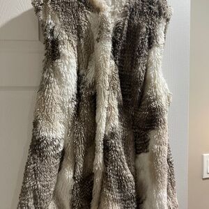 Cabi Faux Fur Vest in Brown and Cream